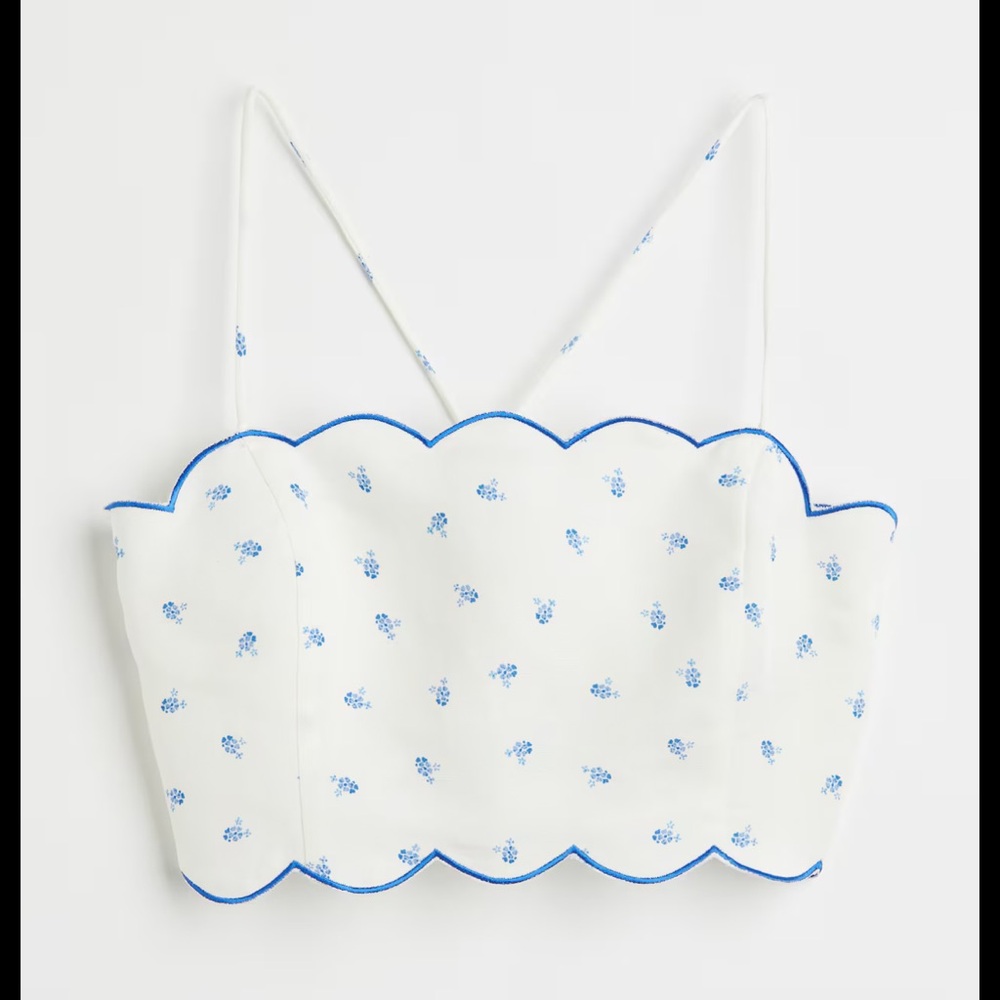 H&M White and Blue Floral Crop Top